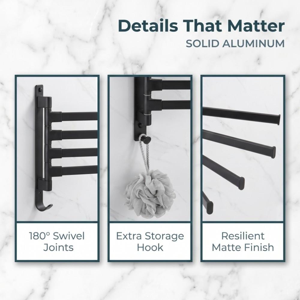 Aluminum Swivel Towel Rack Thicken Design Swing Arm Towel Rack Bathroom Kitchen Laundry Room