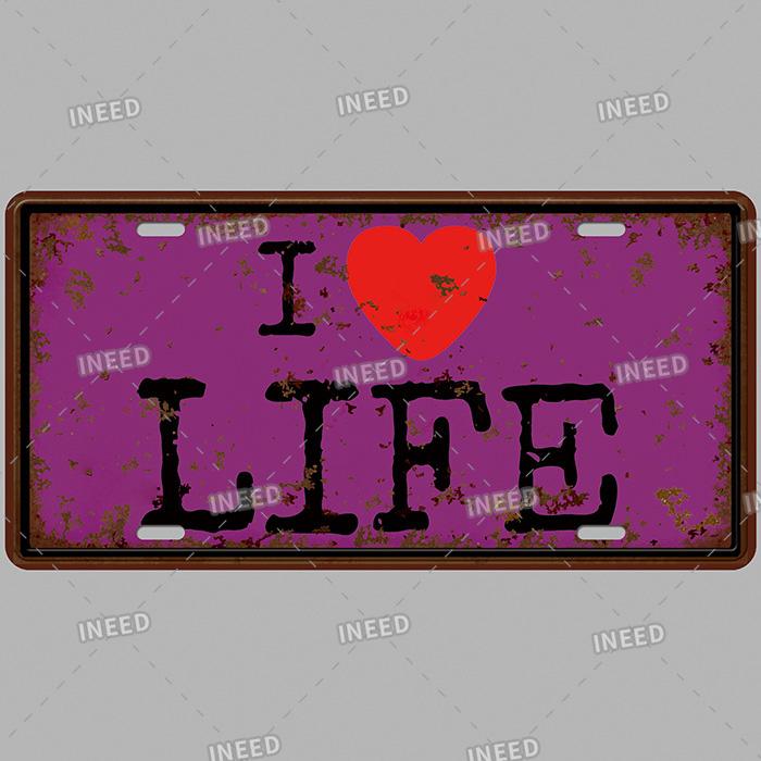 INEED Vintage Wall Decor Car License France Newyork USA Flag Metal Plate Garage Car Number Metal Signs Motor Decorative Tin Sign