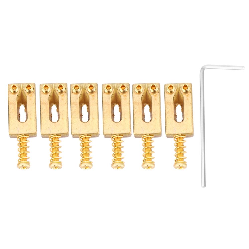 6 Pcs Electric Guitar Bridge Pin Brass Golden Color Guitar Accessory with Hex Wrench Kit