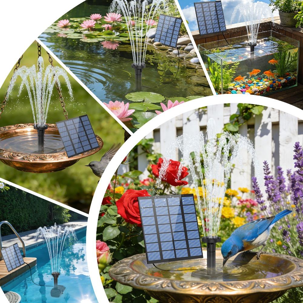 1,8W geteilte Solar-Wasserspringbrunnen, leistungsstarke Wasserpumpe, mit 6 Düsen und Filter, DIY-Wasserspiele, DIY-Vogelbad Gartenteich