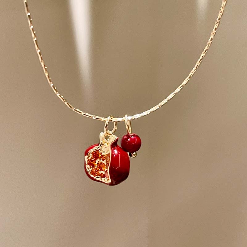 

Fashion Red Pomegranate Pendant Necklace for Women Gold Color Clavicle Chain Charm Earrings Choker Party Jewelry Gift