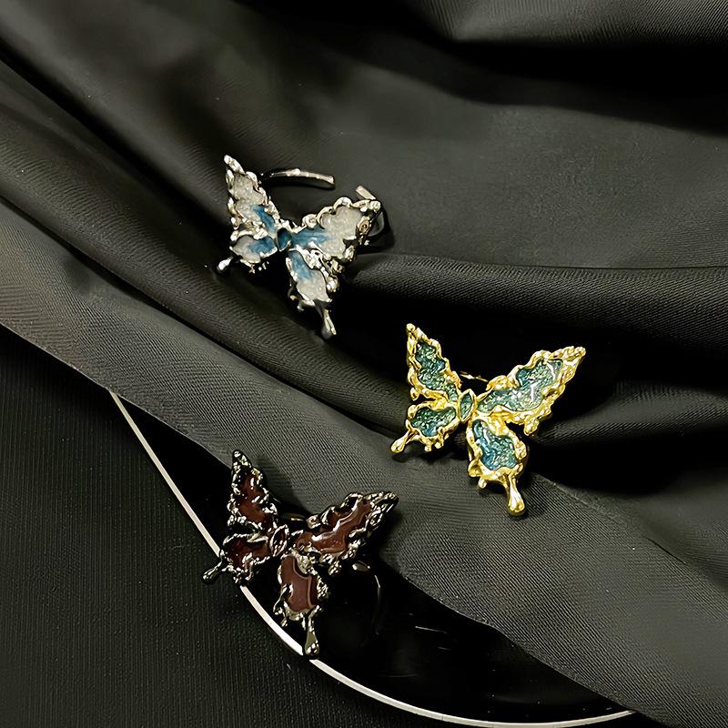 Personalized Enamel Disc Language Butterfly Opening Ring Dripping Oil Creative Fashion Trend Luxury Personalized Niche Design Ring