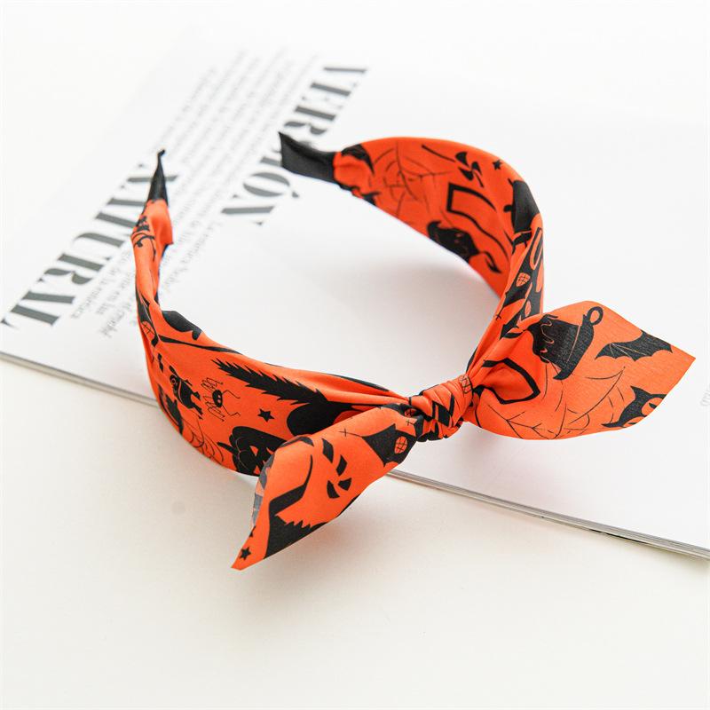 Halloween Skeleton Pumpkin Fabric Crossover Wide Headband Women's Printed Ghost Festival Gut Hair Bands