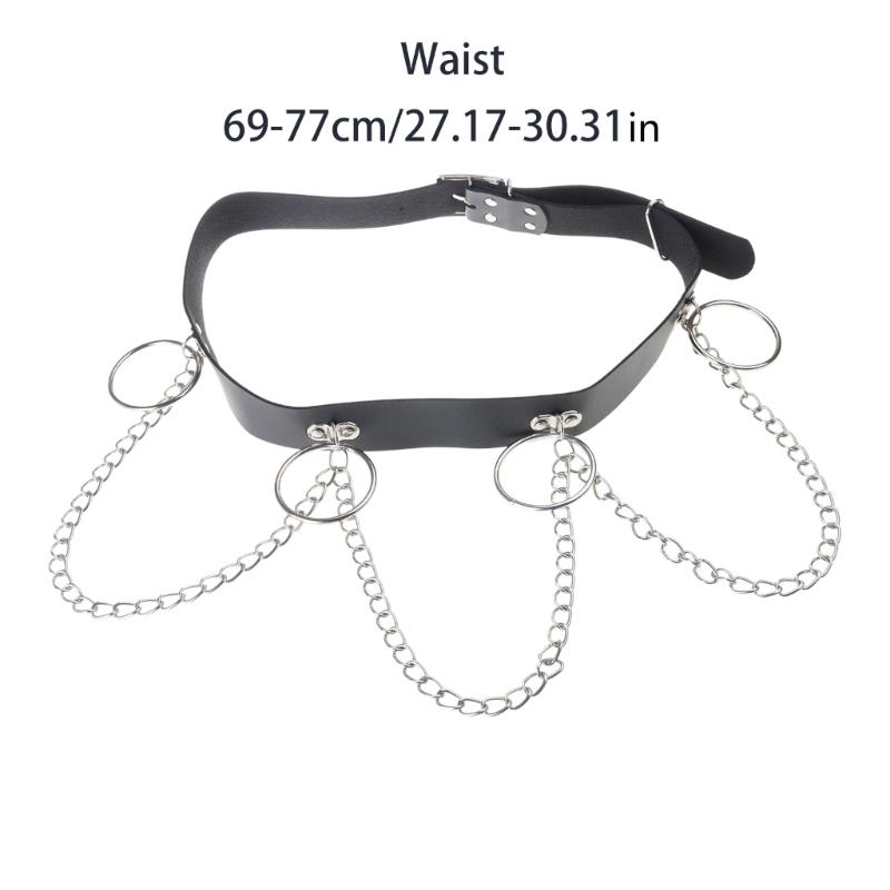 Gothic Waist Chain Alloy and PU Leather Body Chains with Rounded Circle Decor Body Straps Accessories for Women and Girl