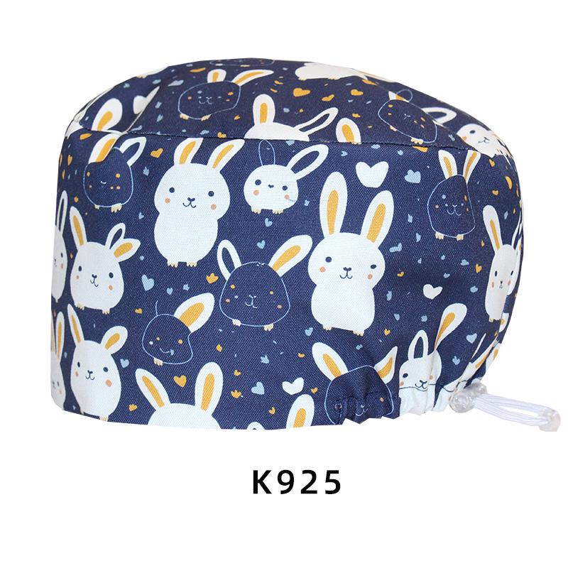Cartoon Printed Nursing Caps Men Women Medical Hats Adjustable Long Hair Pet Dental Clinic Doctors Scrub Hat