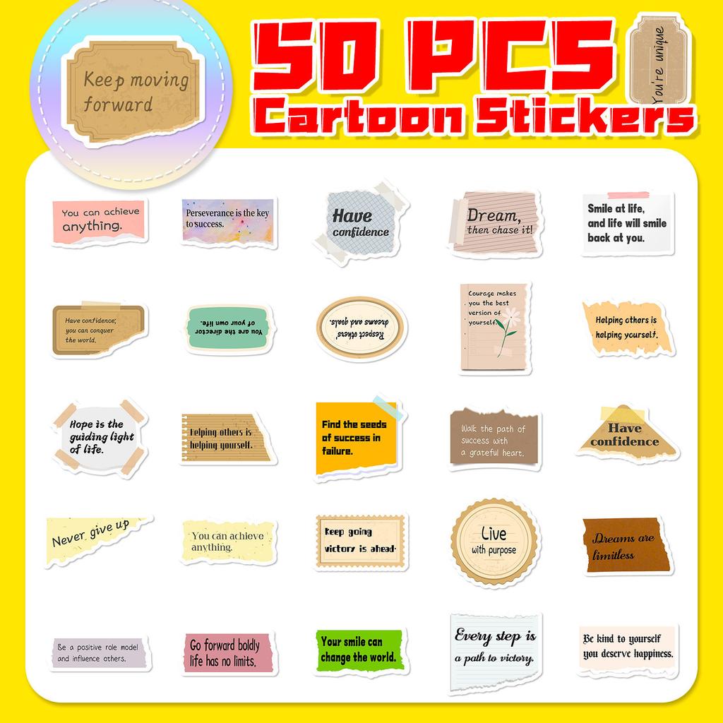 50 Hand-teared Text Stickers with Special Shape Hand-teared Inspirational Text Stickers INS Style English Hand Account Stickers