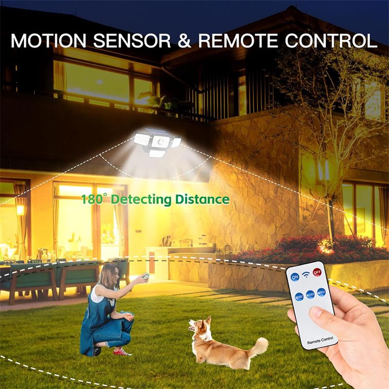 Solar Motion Sensor Flood Lights Outdoor, 283LED 3 Lighting Modes, 3 Head 360° Illumination IP65 Solar Security Lights for Porch