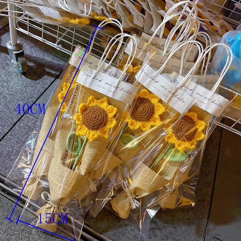 

Handmade Crochet Sunflower With Gift Bag faux floral decoration with burlap bag and hemp rope, suitable for home decoration 1pc