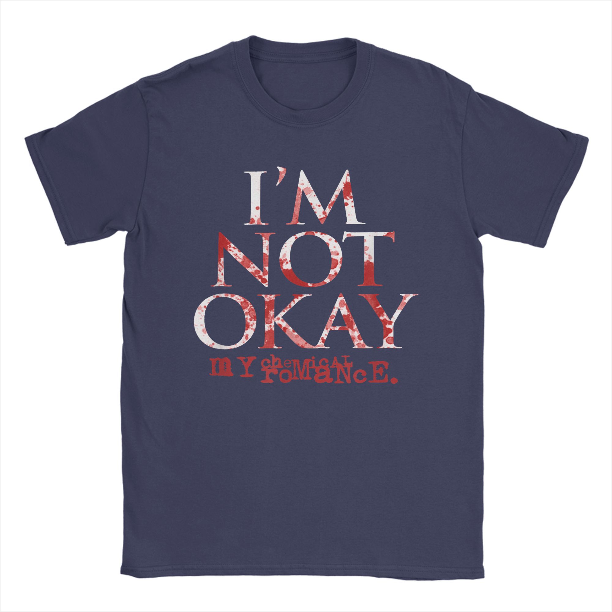 I m Not Ok My Chemical Romance Мужская футболка Винтажная футболка с коротким рукавом и круглым вырезом 100 хлопок Летняя одежда XXXL темно-синий 1170₽