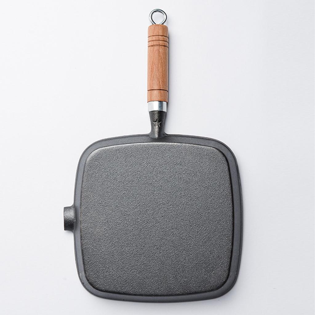 Steak Grill Pan with Wooden Handle 8.7in Thickened Bottom Even Heating Nonstick Grill Pan with Pour Spout for Indoor