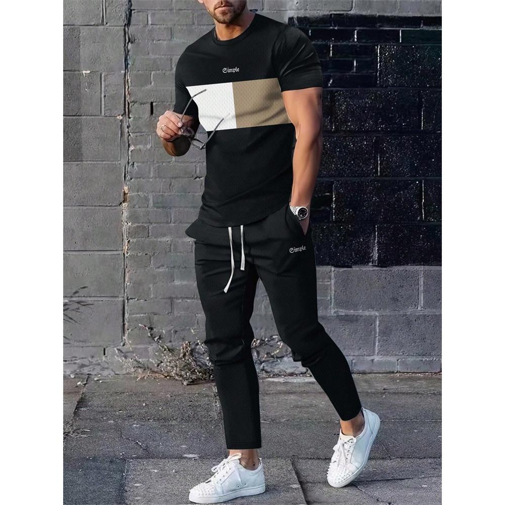 Autumn Fashion Round Neck Short-sleeved Shirts And Casual Long Pants, Urban Street Loose And Casual Fashion Men's Set