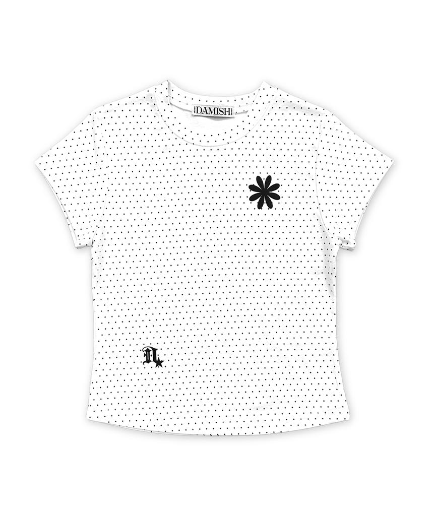 Damiswi Flower Symbol Polka Dot Short Sleeve T-Shirt_White