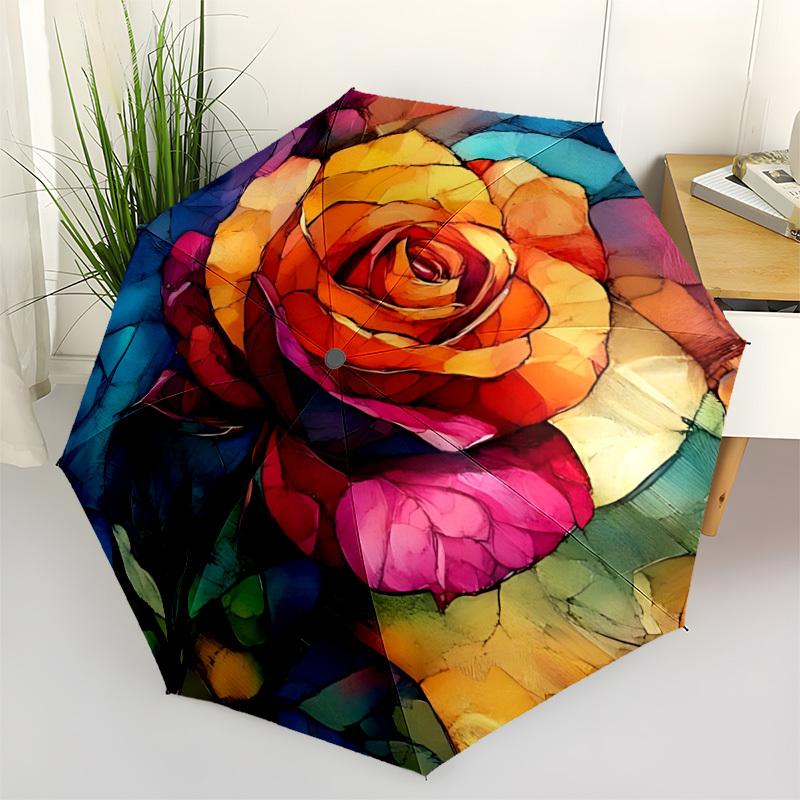 1pc Rose Bloom Automatic Open/Close Umbrella Compact Folding Umbrella, All-Season Portable Umbrella for Women/Men F1124046