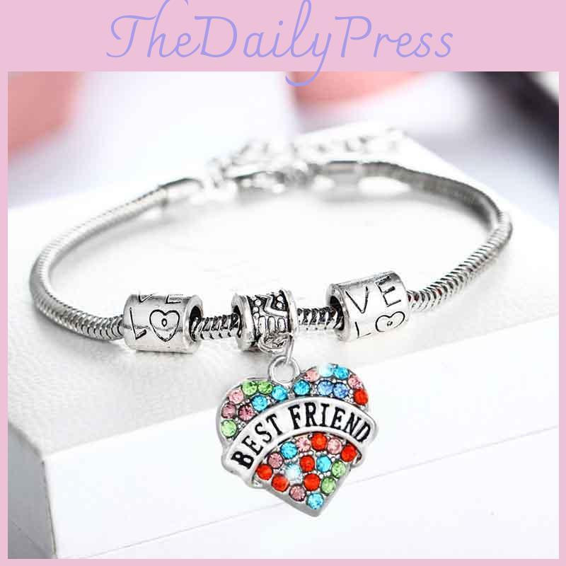 Family Members Inlaid Colorful Rhinestone Love Heart Bracelet Gift For Family**
