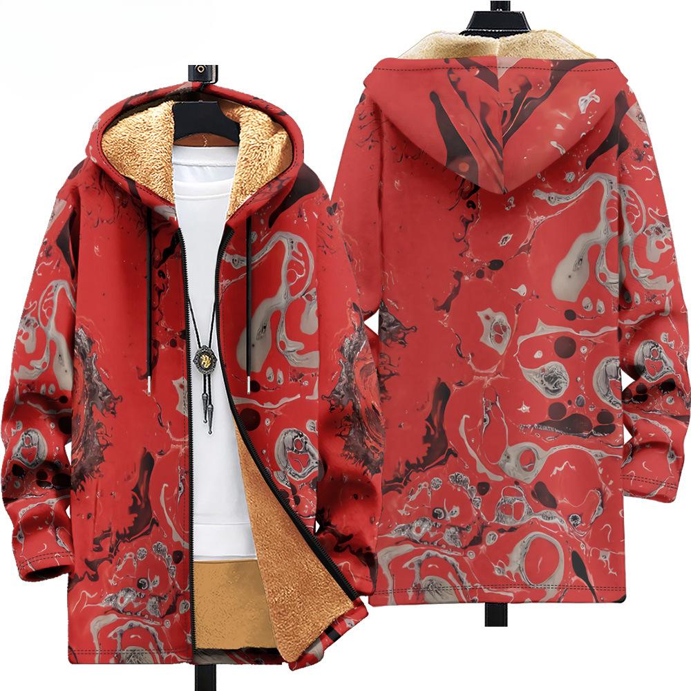 

Мужские флисовые кардиганы с 3D-принтом в китайском стиле, плюшевые толстые зимние куртки, повседневная уличная одежда 5XL