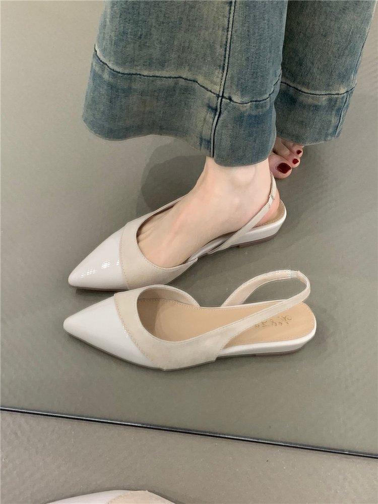 

[youshilai] French gentle wind nude wedge heel single shoes pointed head light mouth commuting temperament rear empty sandals 39
