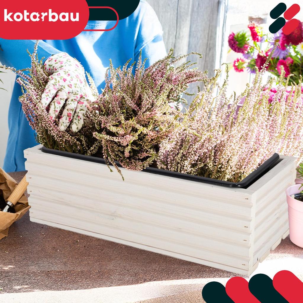 Kotarbau® Wooden Garden Planter Box For Terrace With Insert White 44 X 20 Cm