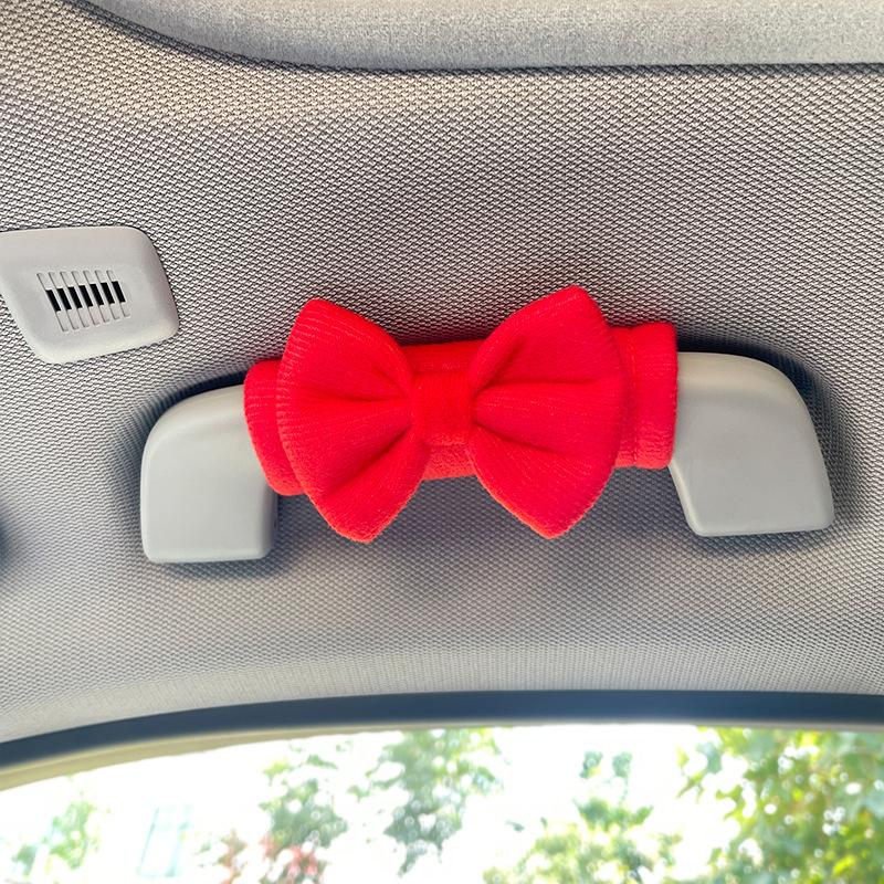 

1Pc Car Roof Armrest Covers Soft Suede Protective Cover Car Roof Handle Cover Auto Interior Cute Bow Tie Accessories 1pcs красный