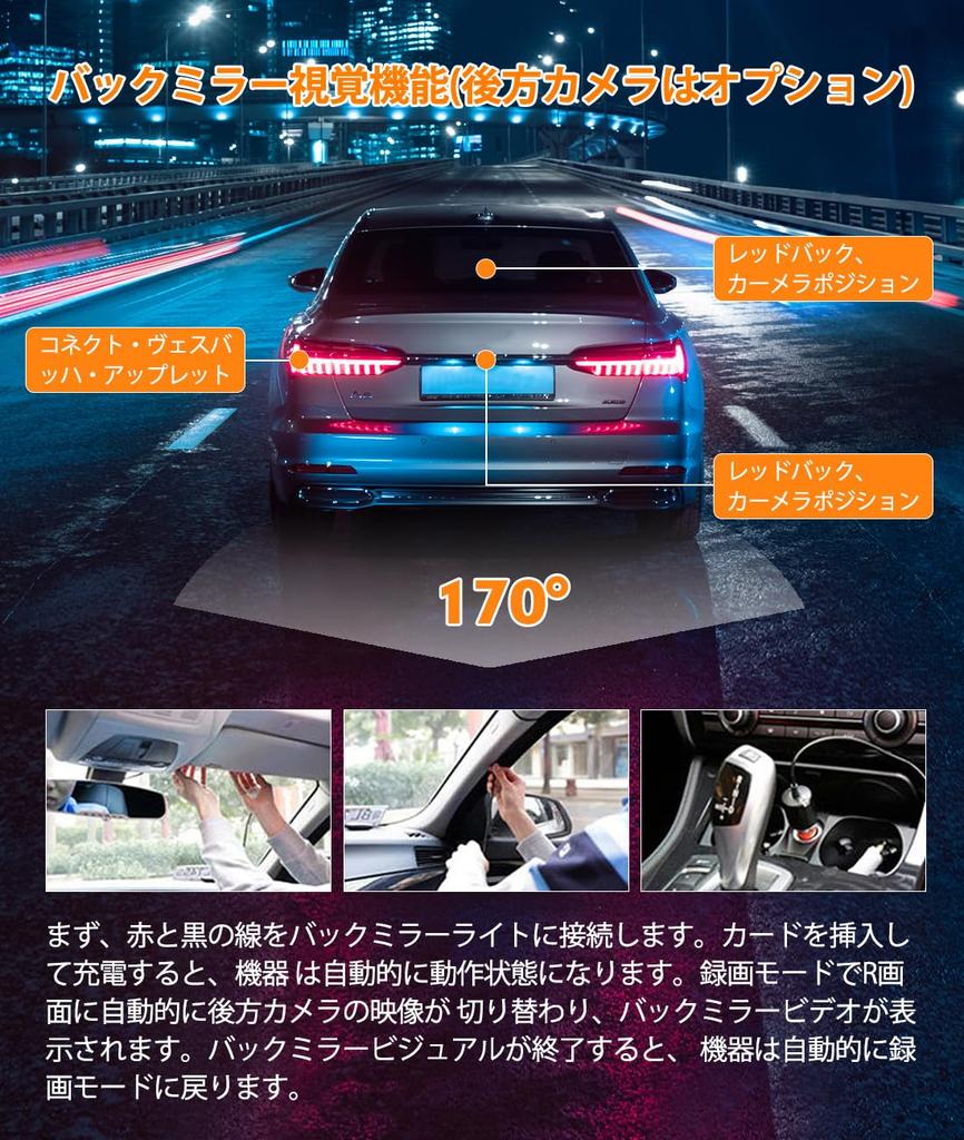 YIK TUNG Car Dash Camera, 3 Cameras, 360 Degrees, 1080p, Night Vision Function, High
