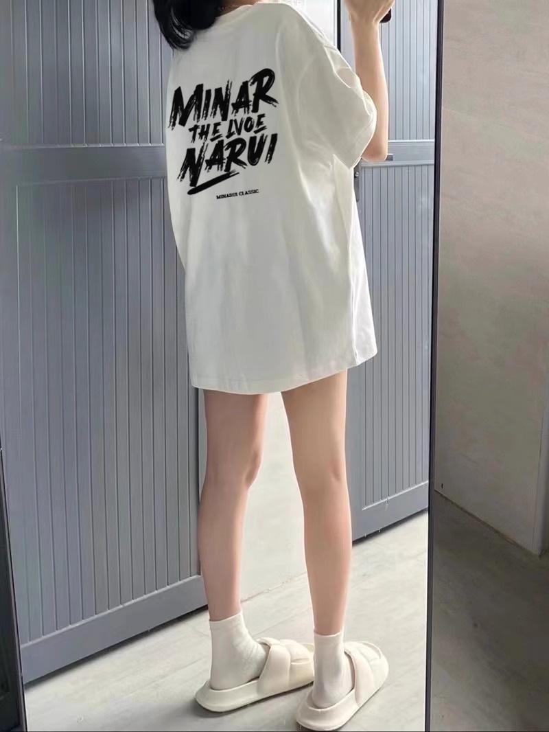 

2025 Минималистичная корейская женская футболка с круглым вырезом и коротким рукавом – Повседневный универсальный дизайн с надписью XL белый