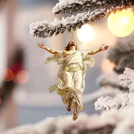 Yousheng 2D Acrylic Jesus Christ Ornament Car Rearview Mirror Hanging Decor Auto Interior Religious Gift for Christian Retro Faith Accessories