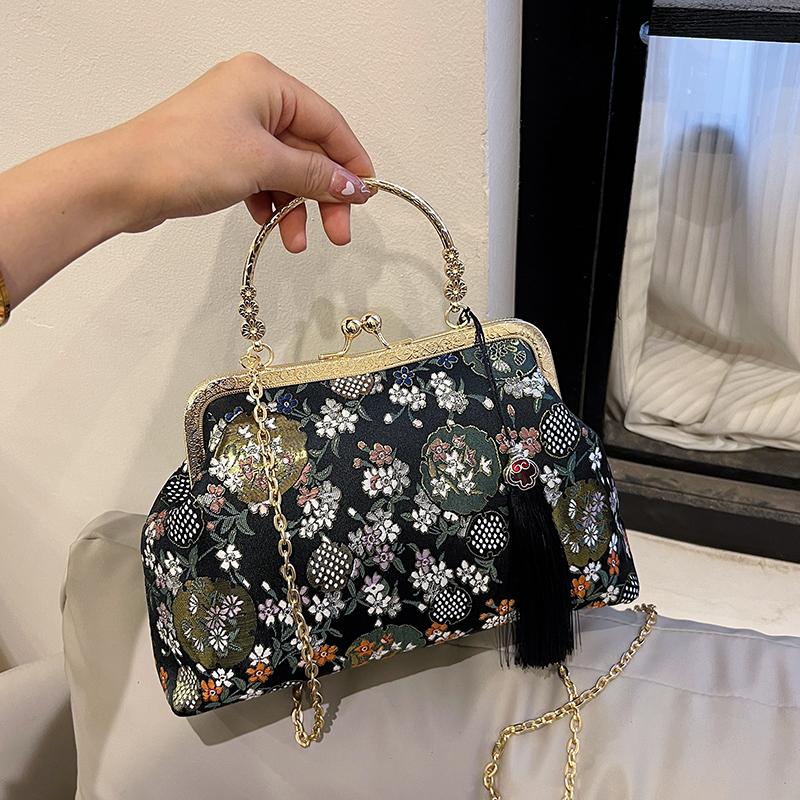 Elegant Embroidered Handbags for Women Fashion Metal Handle Shoulder Bag with Chain Strap Ladies Evening Party Purse Gift wallet