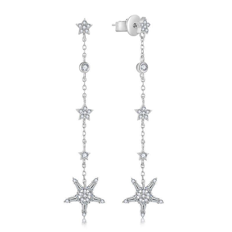 S925 Sterling Silver Star Zirconia Tassel Earrings for Women – Long, Elegant Dangle Ear Studs Sterling Silver 925