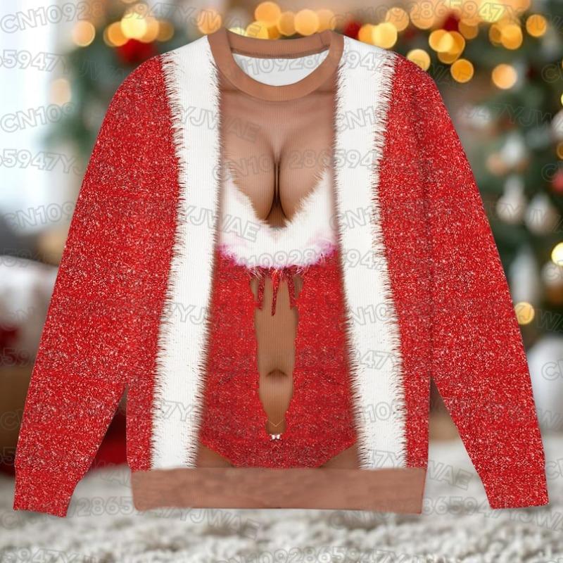Funny Christmas Santa Sweatshirt Santa Costume Pullover Novelty Holiday Red Snowflake Men's Women's Christmas Party Gift