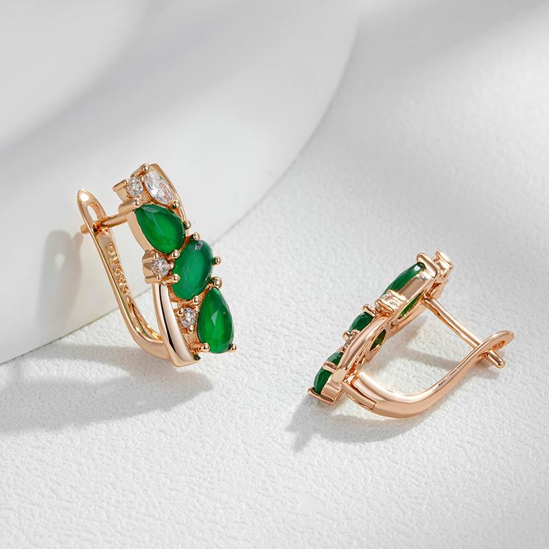 New  Rose Gold Color Drop Earrings For Women Delicate Cut Dazzling Green Natural Zircon Accessories Wedding Jewelry