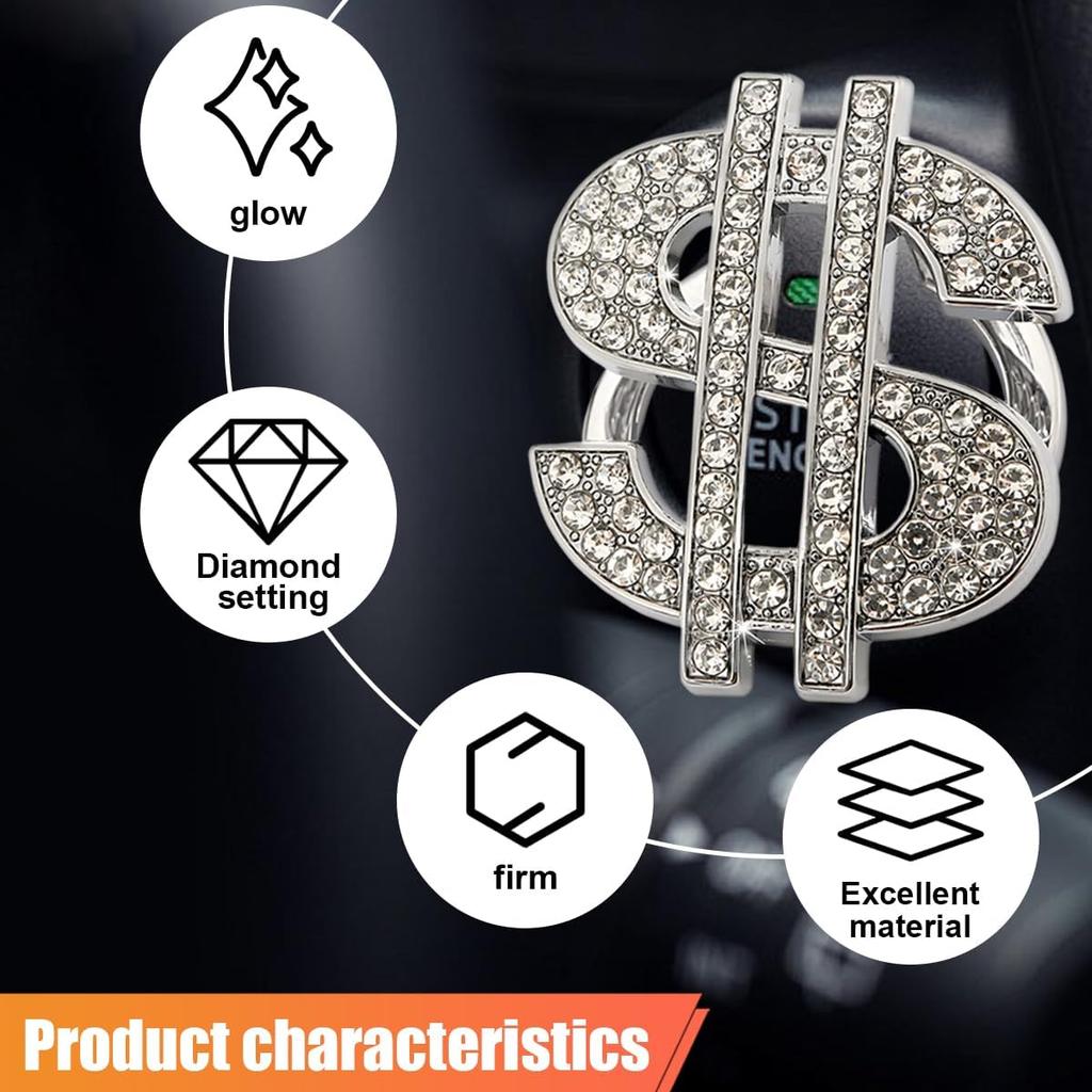 Bling Dollar Car Push Start Button Cover with Rhinestone, Anti-Scratch Engine Start Stop Button Cover Ignition Switch Protective Cap – Universal