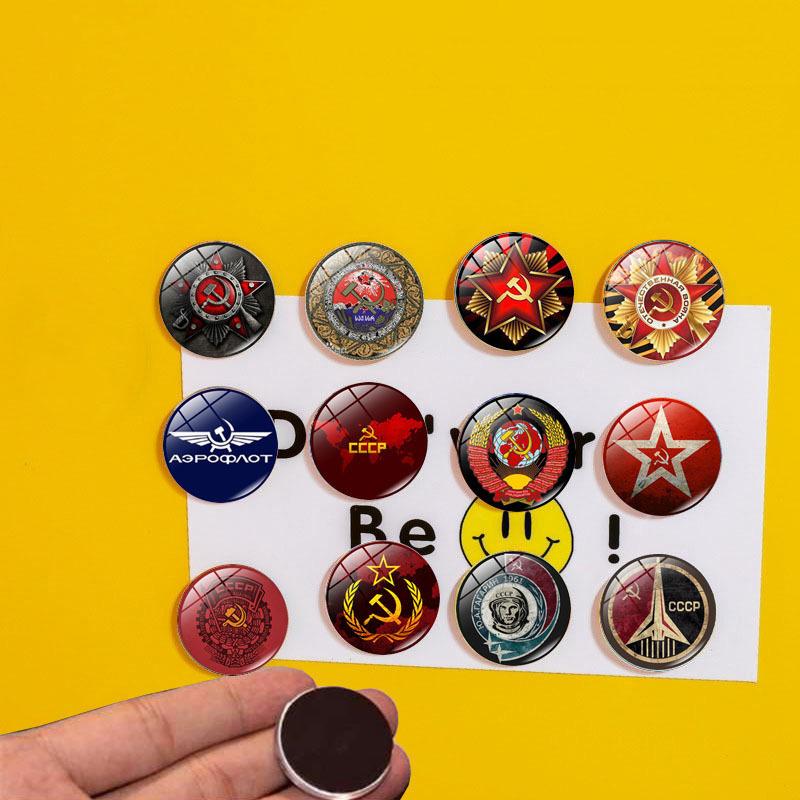 Cccp Soviet Army Red Star Brooches Pin Glass Cabochon Art Round Badges Logo Collarpins Jewelry For Friends Gift