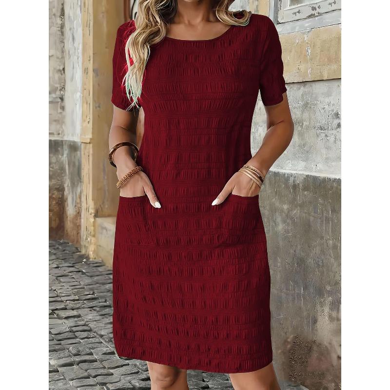 DICFY Women's Fashion Summer Spring Solid Color Print Short Sleeve O-Neck Casual Dresses