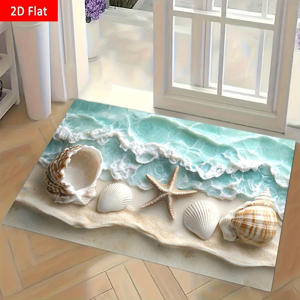 1pc Sea Turtle Ocean-Themed Non-Slip Door Mat Blue Teal Design with Starfish Compass Use Perfect Bedroom Entryway Office Decor
