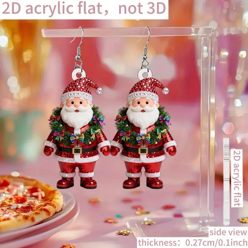Santa Claus Acrylic Earrings - Cartoon Christmas Decorations Single Acrylic Ear Ornament (No Hook)
