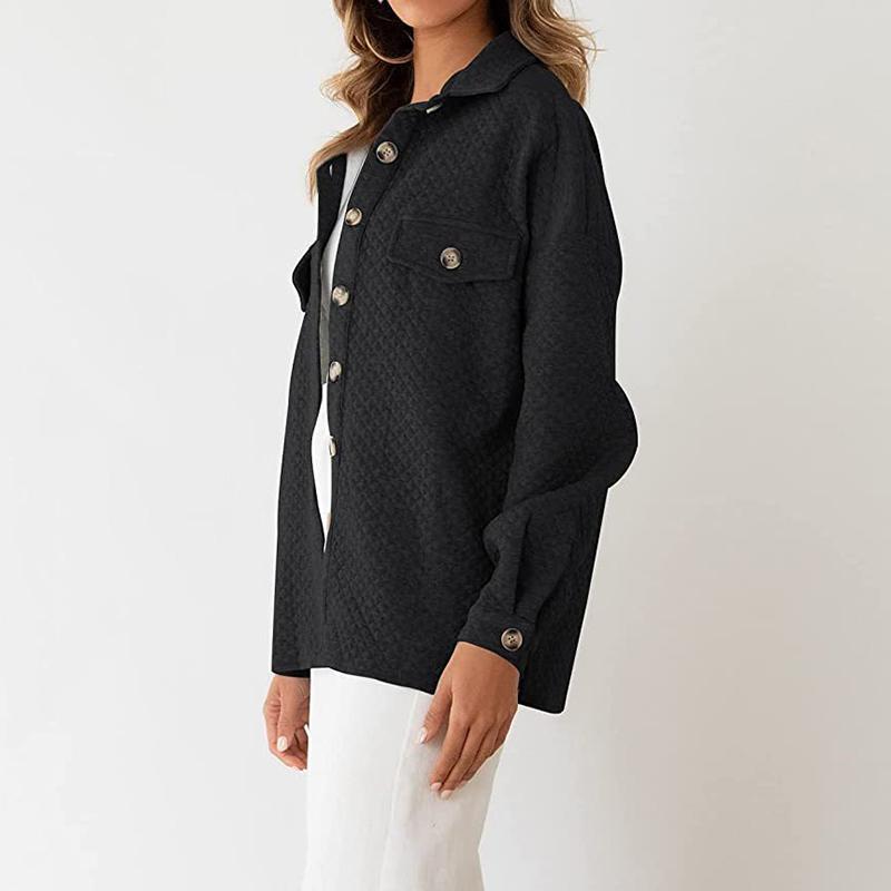 Dámská ležérní jednobarevná bunda Cardigan Móda Jednoduché Pohodlné Patchwork Bunda Kabát Podzim Zima Dlouhý rukáv Knoflík s límečkem Volný Silný Kabát