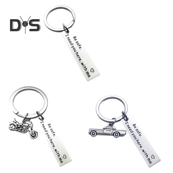 Přívěsek na klíče s personalizovaným gravírovaným iniciálem, hladký povrch, nerezová ocel, Drive Safe, Miluji tě