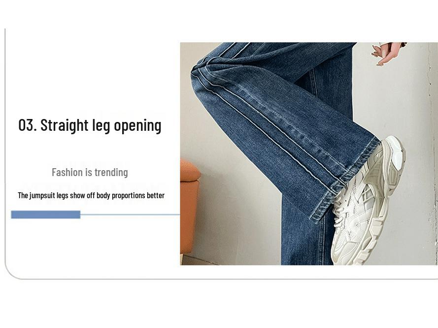 Women's High-Waisted Retro Blue Fleece-Lined Wide-Leg Jeans - Autumn/Winter 2024