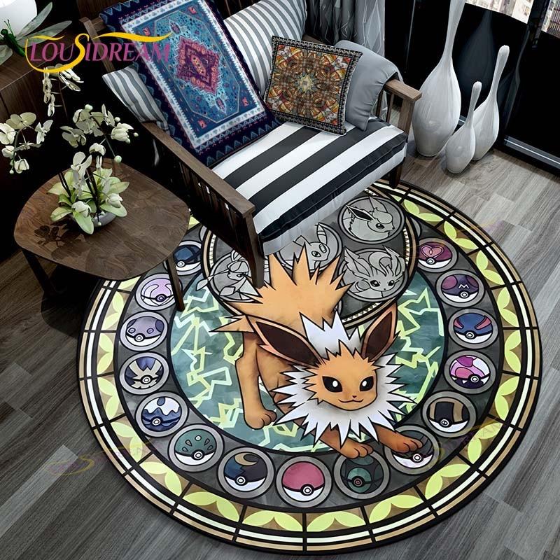 Oturma odası halısı Pikachu Karikatür Pokemon 3D Yuvarlak Paspaslar Sehpa Ev Çocuklar Zemin Halı Kaplama Kaymaz Alan Kilim