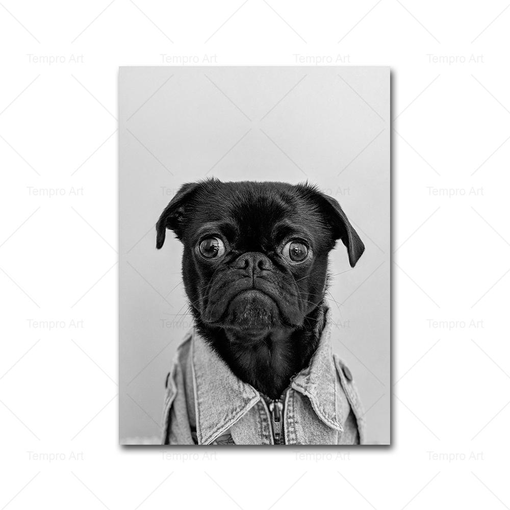 Poster câine alb negru de modă, pictură amuzantă cu animale, pânză, decorare, imagini de perete nordice, imprimare, decor pentru locuință