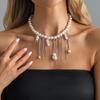 Ingemark Elegant Trendy Imitation Pearls Choker Necklace Women Vintage Silver Color Tassel Pendant Chain Wed Bridal Jewelry Gift