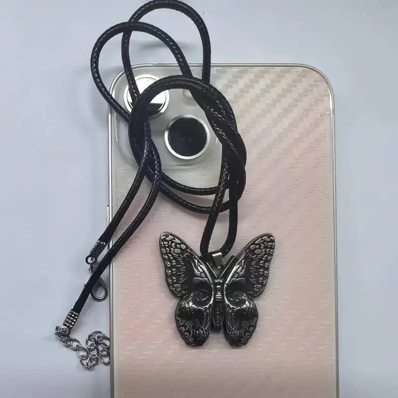 Gothic Punk Butterfly With Skull Pendant Necklace Personality Hiphop Halloween Jewelry Party Gift