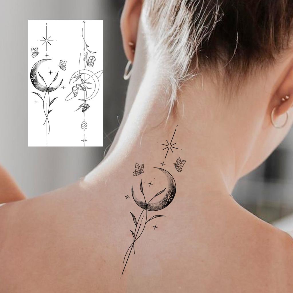 1 Sheet Crescent Sun Chain Temporary Tattoos For Women Hands Neck, Fake Tattoo Stickers Waterproof Long Lasting Realistic Tatoos