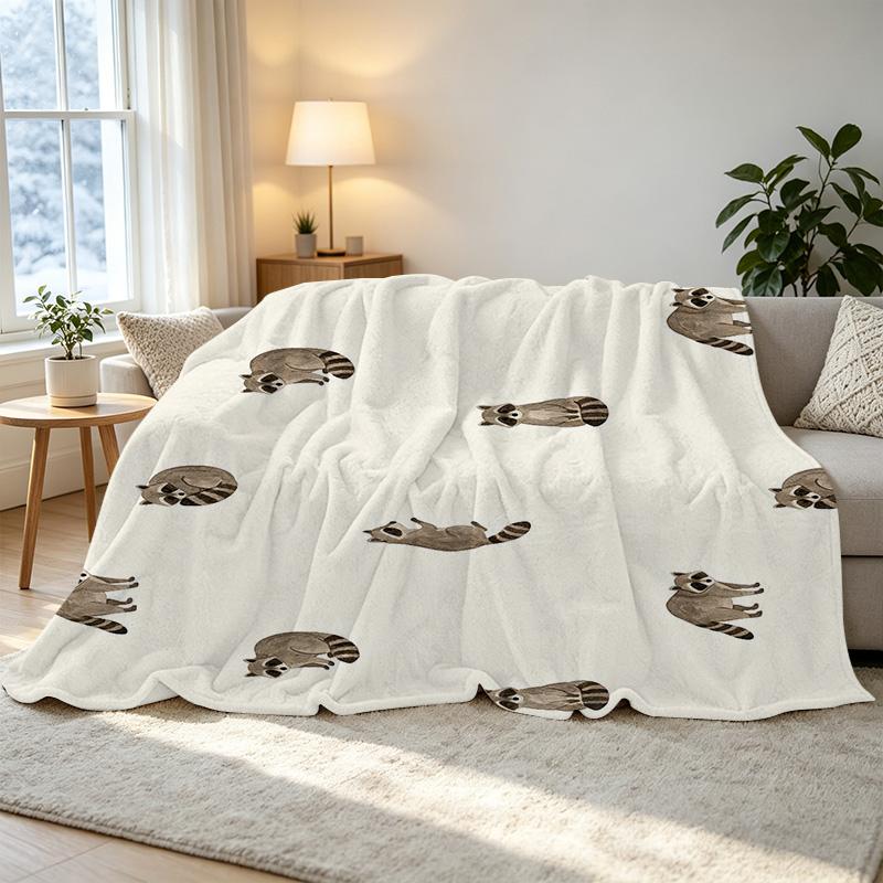 Fluffy Flannel Blanket - Raccoon Anime Theme, Soft Breathable Cozy Throw, Warm for Christmas & Halloween, Ideal Home Use, Comfortable Sleep Buddy