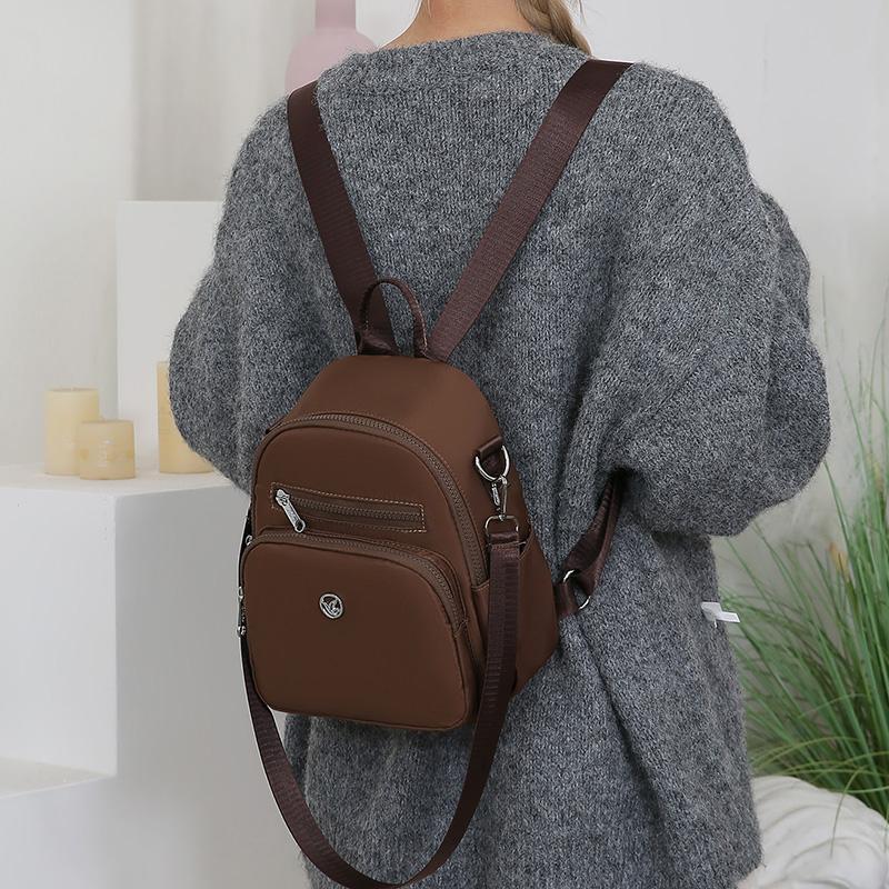 Women's Solid Color Backpack Lightweight Student Schoolbag Multifunctional Crossbody Shoulder Handbag