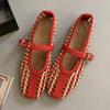 Fashion Handwoven Mixed Colors Hollow Ballet Flats Women Round Toe Buckle Mary Jane Shoes Comfort Loafers Sandals