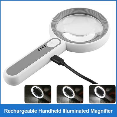 Rechargeable Handheld Magnifier 12X Magnifying Glass with LED Light 3 Modes for Seniors Reading Repair Jewelry Craft Inspection