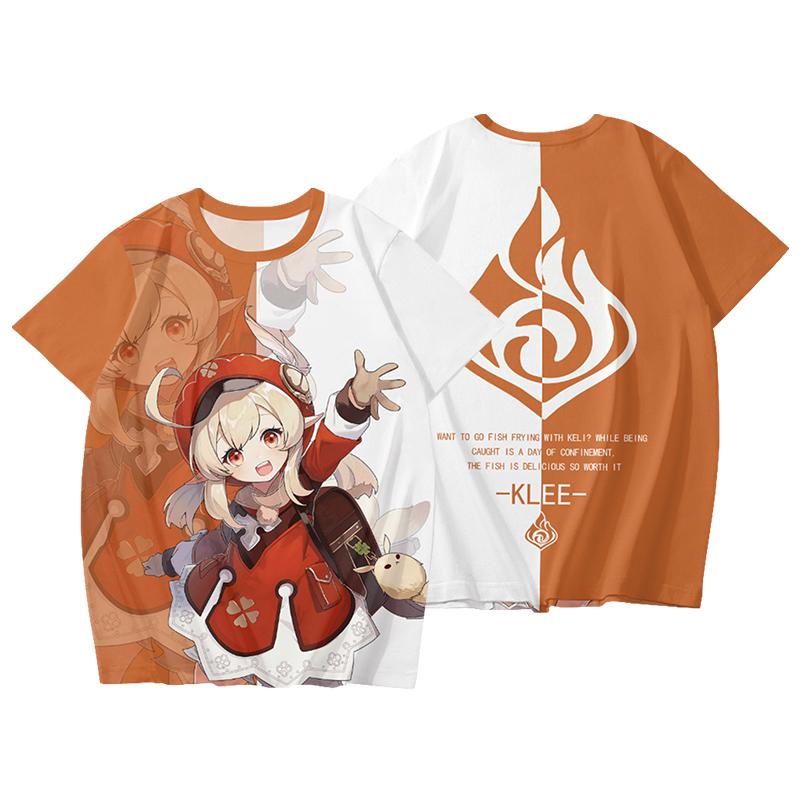 Popular Game Genshin Impact Cosplay T-shirt 3D Klee Print Cartoon T Shirt Fashion Short Sleeve Crew Neck Y2k Top Summer Clothing