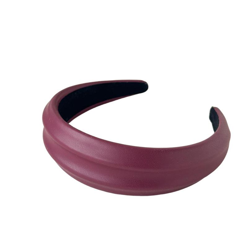 Korean Vintage Wide Hairband For Women PU Leather Solid Color Headbands Simple Temperament Elegant Hair Hoop Tie Hair Accessories Headwear