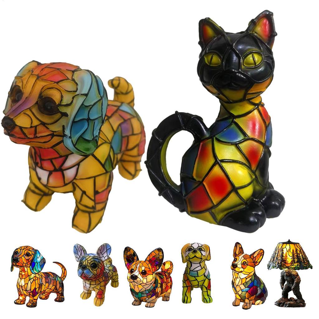 LED Corgis Lamp And Pug Lamp Dog Series Art Night Light Stained Resin French Tabletop Night Light Cute Pet Dogs Desktop Decor