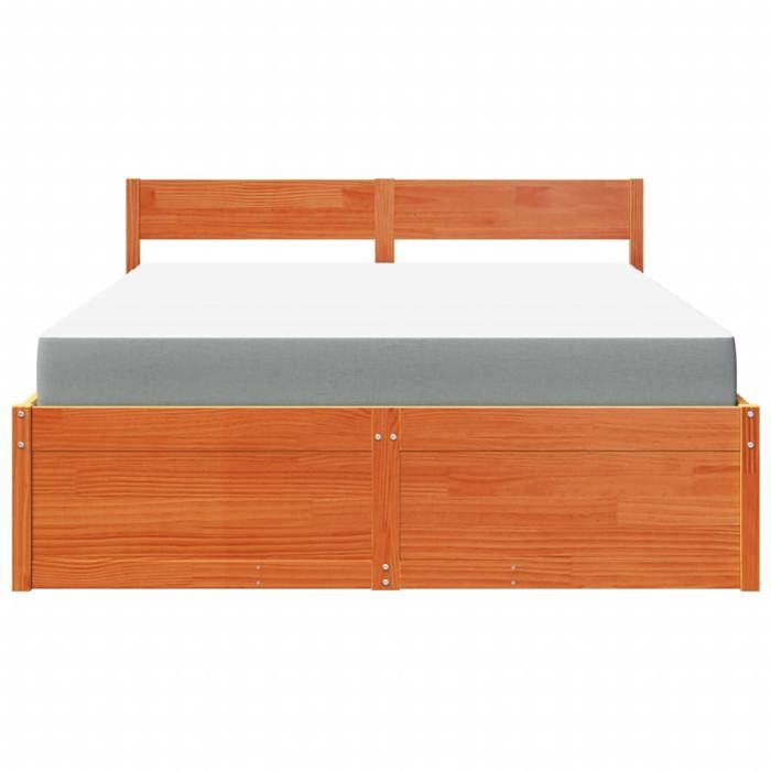 Lit - Maison Exclusive - Bois massif pin cire marron - Matelas 140x200 ressorts ensachés 20cm - 4 tiroirs